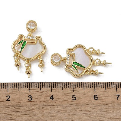 Brass & Shell & Clear Cubic Zirconia Pendants KK-G497-19G-1