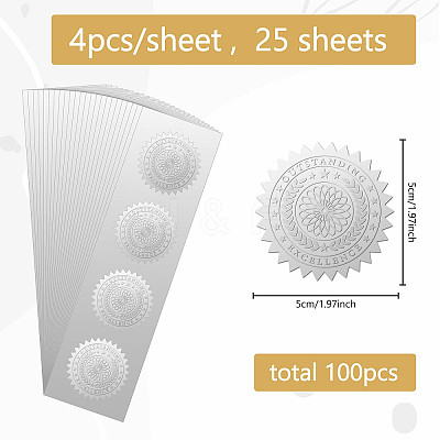 Round Silver Foil Embossed Picture Stickers DIY-WH0503-002-1