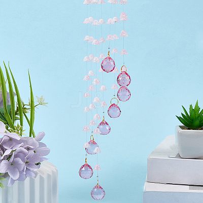 Flower Round Glass Beads Tassel Hanging Suncatchers for Window Garden Outdoor Decoration HJEW-WH20020-007B-1