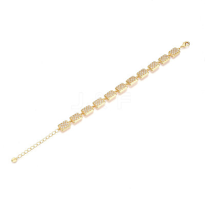 Brass Micro Pave Clear Cubic Zirconia Rectangle Link Chain Bracelets for Women ZIRC-T016-07G-1