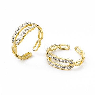 Ion Plating(IP) 304 Stainless Steel Cubic Zirconia Cuff Ring for Women RJEW-C060-05G-1
