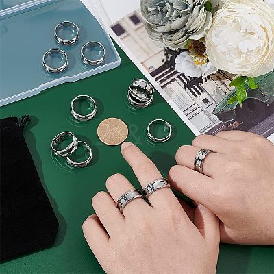 12Pcs 201 Stainless Steel Grooved Finger Ring Settings STAS-UN0038-95-1