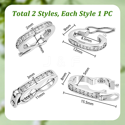 2Pcs 2 Styles 925 Sterling Silver Twister Clasps STER-GA0001-12P-1