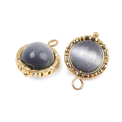 Rotatable Cat Eye Round Pendants KK-B157-37B-G-1