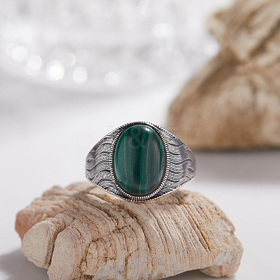 925 Sterling Silver with Natural Malachite Finger Rings WGB2E64-44-1