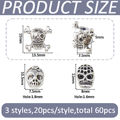 60Pcs 3 Style Tibetan Style Alloy Beads FIND-FH0011-88-1