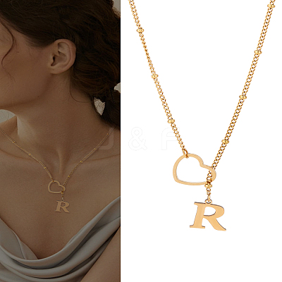 1Pc Letter & Heart Stainless Steel Lariat Necklaces for Women NJEW-LP0002-87G-R-1