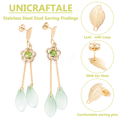 20Pcs Leaf 304 Stainless Steel Stud Earring Findings STAS-UN0058-05-1