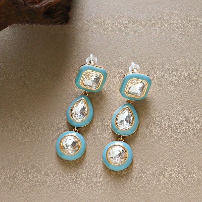 Brass Enamel & Clear Cubic Zirconia Stud Dangle Earrings WGFA43A-01-1