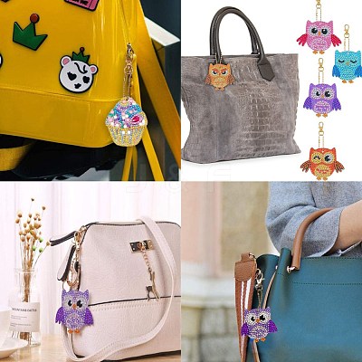 DIY 5D Owl Diamond Painting Keychain Kit DIY-WH0163-82A-1