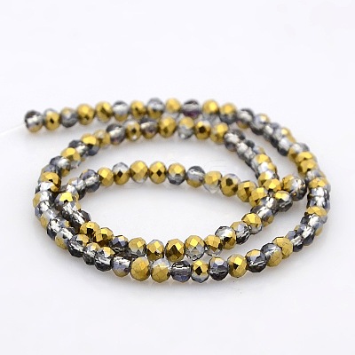 Half Plated Faceted Rondelle Glass Beads Strands GLAA-A024B-HP03-1