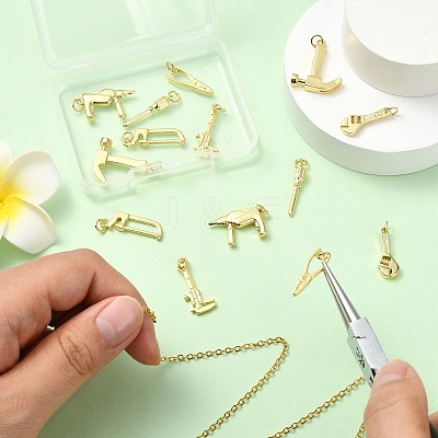 14Pcs 7 Styles Rack Plating Brass Pendants KK-CJ0003-27-1