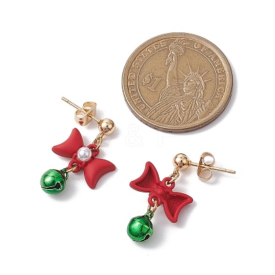 Bowknot Alloy with Acrylic & Brass Bell Stud Dangle Earrings EJEW-JE06092-1