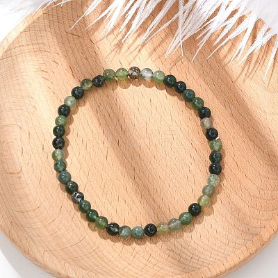 Natural Moss Agate Beaded Stretch Bracelets BJEW-D446-A-44-1