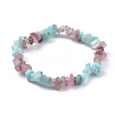 Natural Amazonite & Strawberry Quartz Chip Stretch Bracelets BJEW-JB04490-04-1