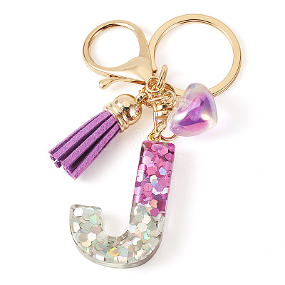 Alloy Resin Heart Keychains KEYC-TADJ0002-01G-J-1