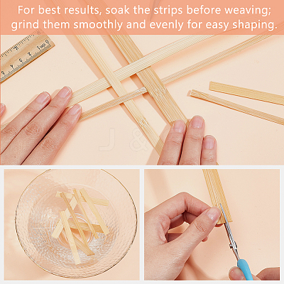 4Pc 4 Styles Flat Natural Bamboo Wicker Strips WOOD-FG0001-38A-1