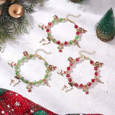 3Pcs 3 Colors Christmas Alloy Enamel Charm Bracelets BJEW-JB12077-1