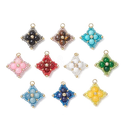 Natural & Synthetic Mixed Gemstone & Glass Seed Beaded Star Pendants PALLOY-MZ00691-1