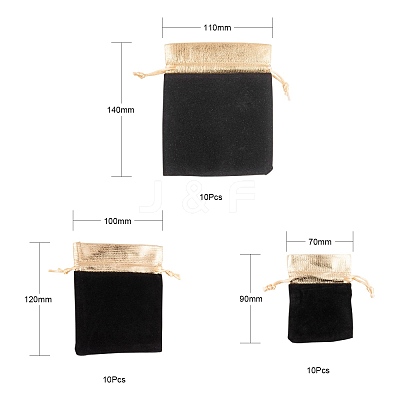 30Pcs 3 Style Rectangle Velvet Jewelry Bag TP-LS0001-03-1