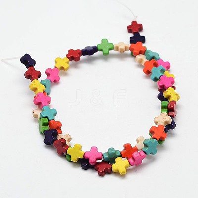 Greek Cross Synthetic Turquoise Beads Strands G-M150-15-1