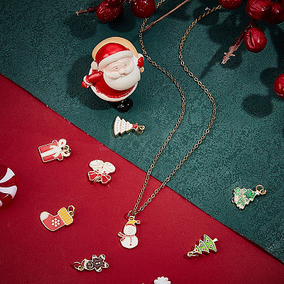 8Pcs 8 Styles Christmas Themed Real 18K Gold Plated Brass Enamel Charms KK-BBC0014-99-1