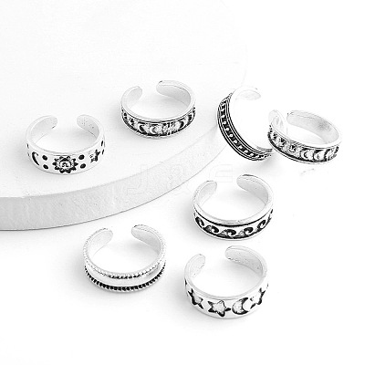 7Pcs 7 Styles Star Moon Sun Pattern Alloy Cuff Toe Rings Sets FS-WGEBD78-01-1