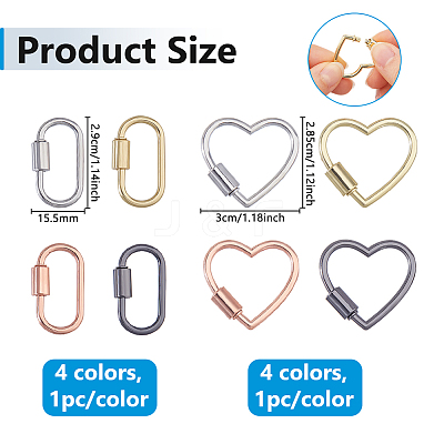8Pcs 2 Styles 4 Colors Alloy Screw Carabiner Lock Charms FIND-DC0008-31A-1