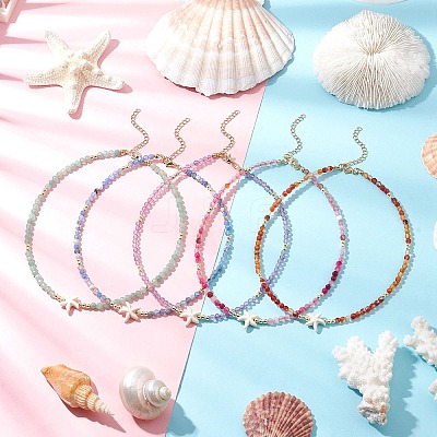 5Pcs 5 Colors Summer Beach Natural Amethyst & Green Aventurine & Dyed Agate Round Beaded Necklaces NJEW-JN05262-1