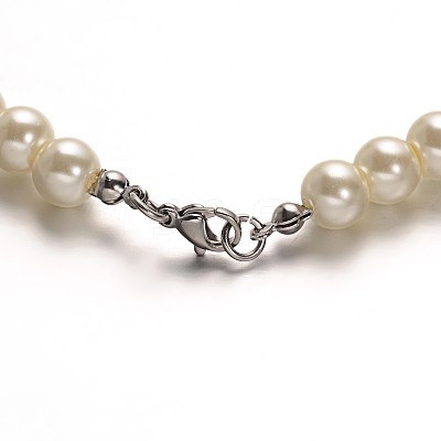 Stainless Steel Dyed Glass Pearl Round Bead Strands and Bracelets Jewelry Sets SJEW-M039-01B-1