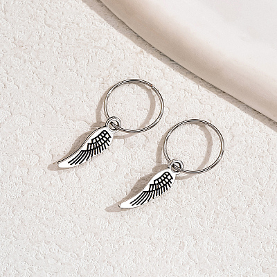 Vintage Brass Feather Hoop Earrings KF3799-1