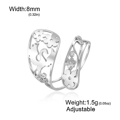 304 Stainless Steel Flower & Phoenix Cuff Open Rings WG0AE90-01-1