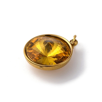High Polished 316 Stainless Steel Faceted Glass Pendants STAS-K258-46G-07-1