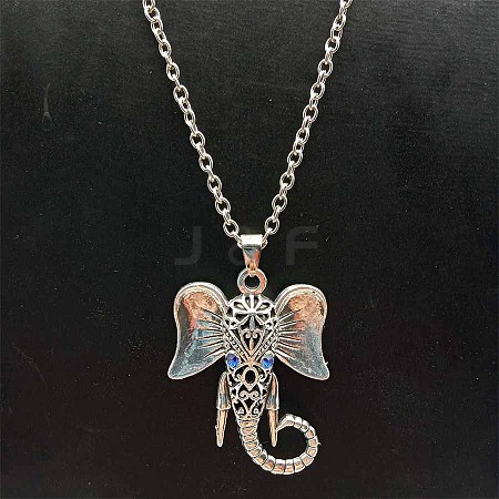 Alloy Pave Glass Cable Chain Blue-eyed Elephant Pendant Necklaces for Women HN3417-1-1
