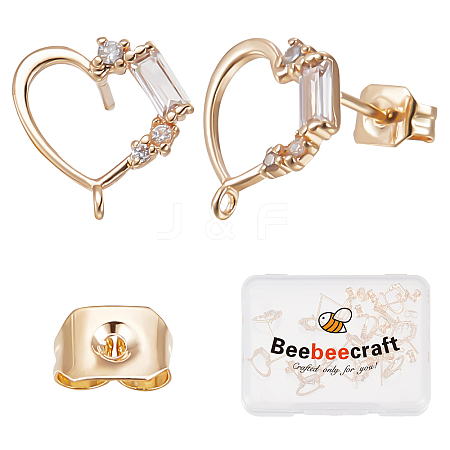 Beebeecraft 20Pcs Brass Cubic Zirconia Stud Earring Findings KK-BBC0004-98-1