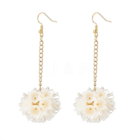 ABS Plastic Imitation Pearl Flower Long Dangle Earrings EJEW-JE05002-1