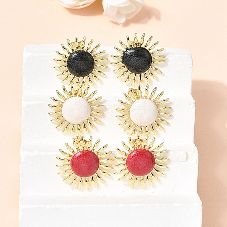Sun Brass Stud Earrings EJEW-D352-02G-1
