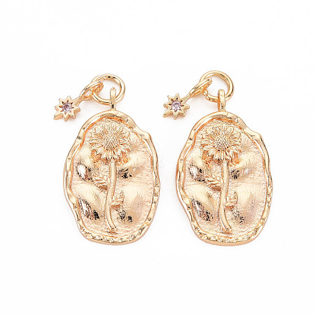 Brass Light Rose Rhinestone Pendants KK-S364-218-1