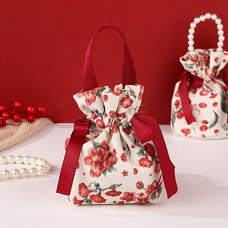 Cloth Flower Print Drawstring Pouches PW-WG35033-02-1