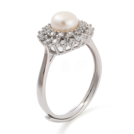 Flower Natural Pearl & Cubic Zirconia Finger Rings STER-Z009-06P-1