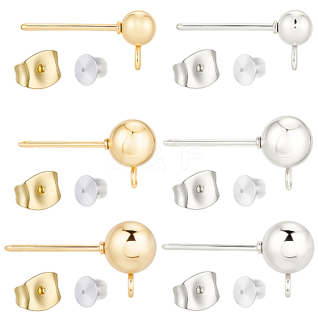 60Pcs 6 Styles 304 Stainless Steel Stud Earring Findings STAS-BBC0008-94-1