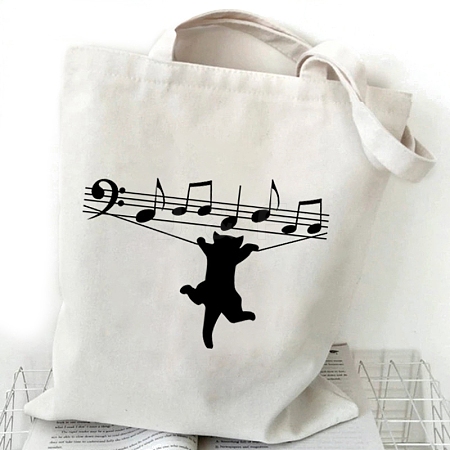 Cartoon Musical Cat Print Canvas Shoulder Bags PW-WG19220-02-1