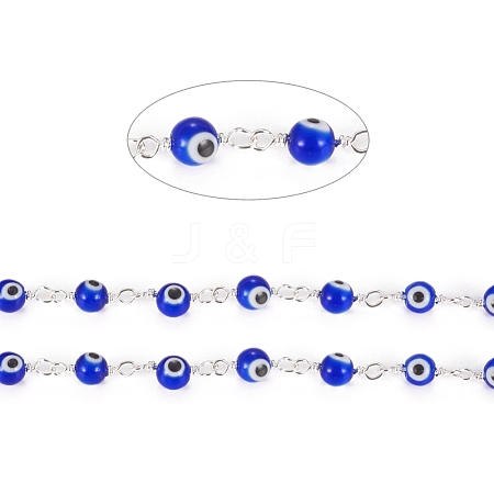 3.28 Feet Handmade Evil Eye Lampwork Round Beaded Chains X-CHC-G009-B-S05-1