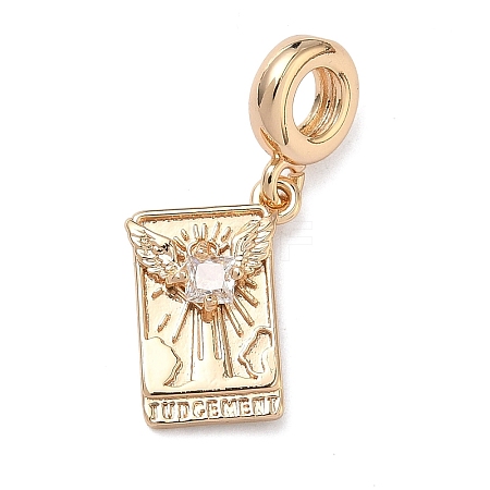 Brass Pave Clear Cubic Zirconia Tarot European Dangle Charms KK-C168-10G-1