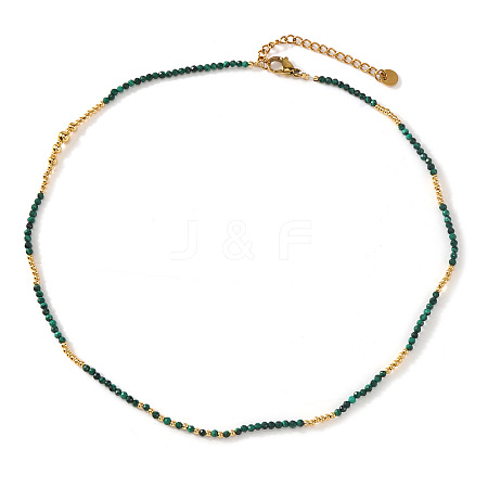 Faceted Round Natural Malachite and Brass Beaded Necklaces for Women QA9990-2-1