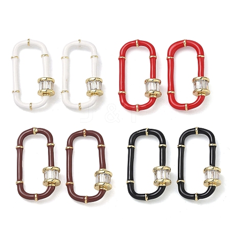 Oval Brass Micro Pave Clear Cubic Zirconia Locking Carabiner KK-H256-01G-1