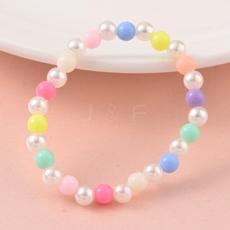 Imitation Pearl Acrylic Beaded Stretch Kids Bracelets BJEW-JB02069-01-1