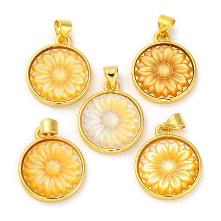 Natural Yellow Shell Carved Sunflower Pendants KK-D537-03G-01-1