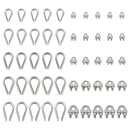 25Pcs 5 Styles 304 Stainless Steel Wire Rope Cable Clip Clamp STAS-PH0007-68-1