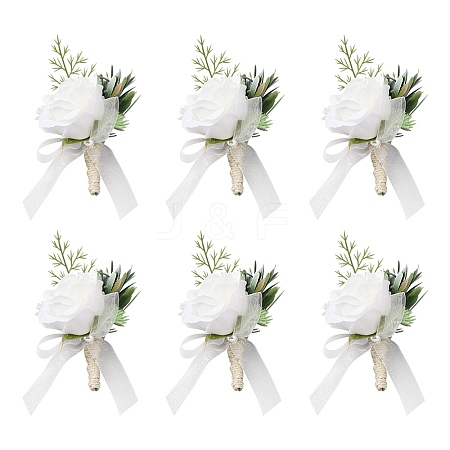 Silk Cloth Artificial Flower Boutonniere AJEW-WH0258-295-1